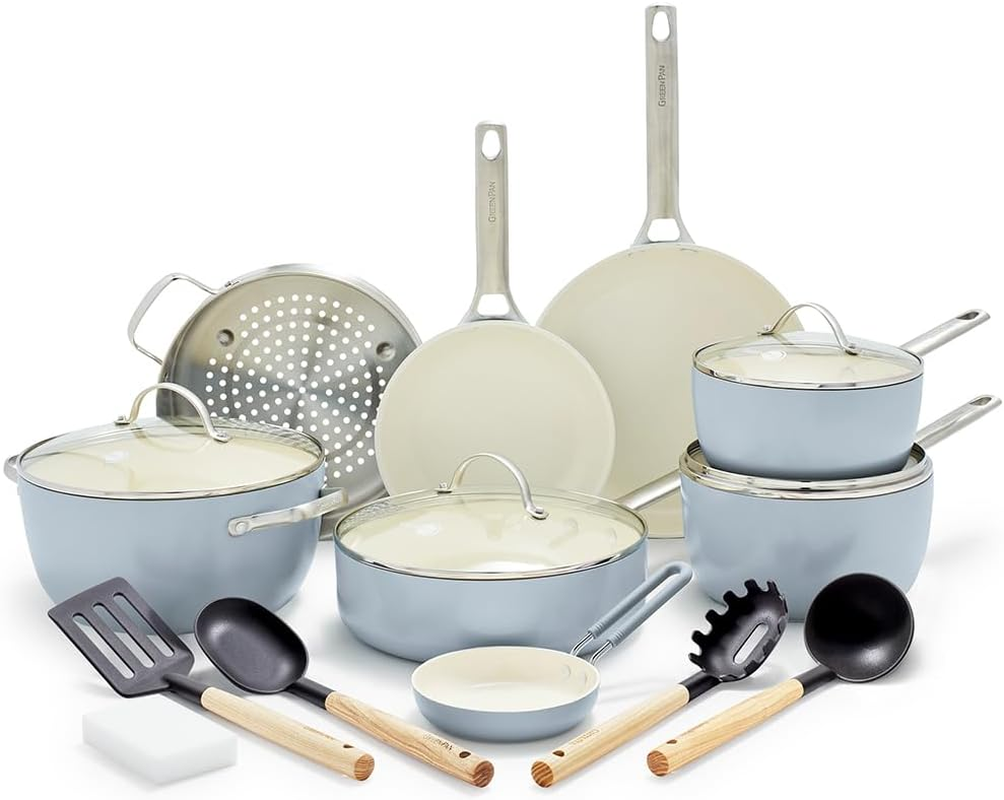 Hard Anodized Healthy Ceramic Nonstick 17 Piece Cookware Set, Pfas-Free