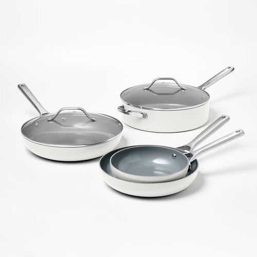 12PC Aluminum Cookware Set 450 Degree F Cream Nonstick Ceramic Coated