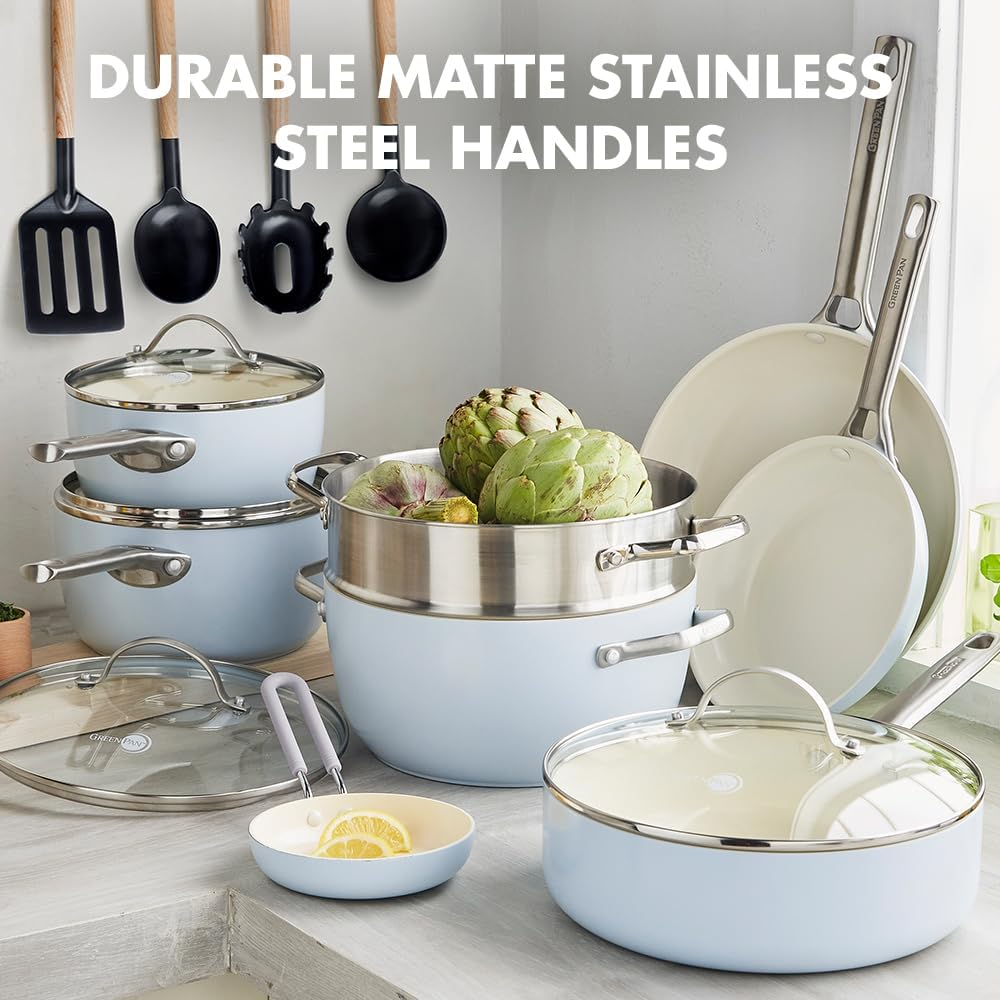 Hard Anodized Healthy Ceramic Nonstick 17 Piece Cookware Set, Pfas-Free