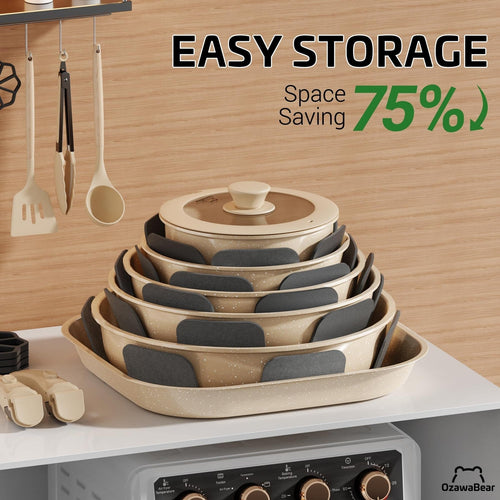 26 Pcs Pots and Pans Set Non Stick, Ceramic Cookware Set Non Toxic with Detac...